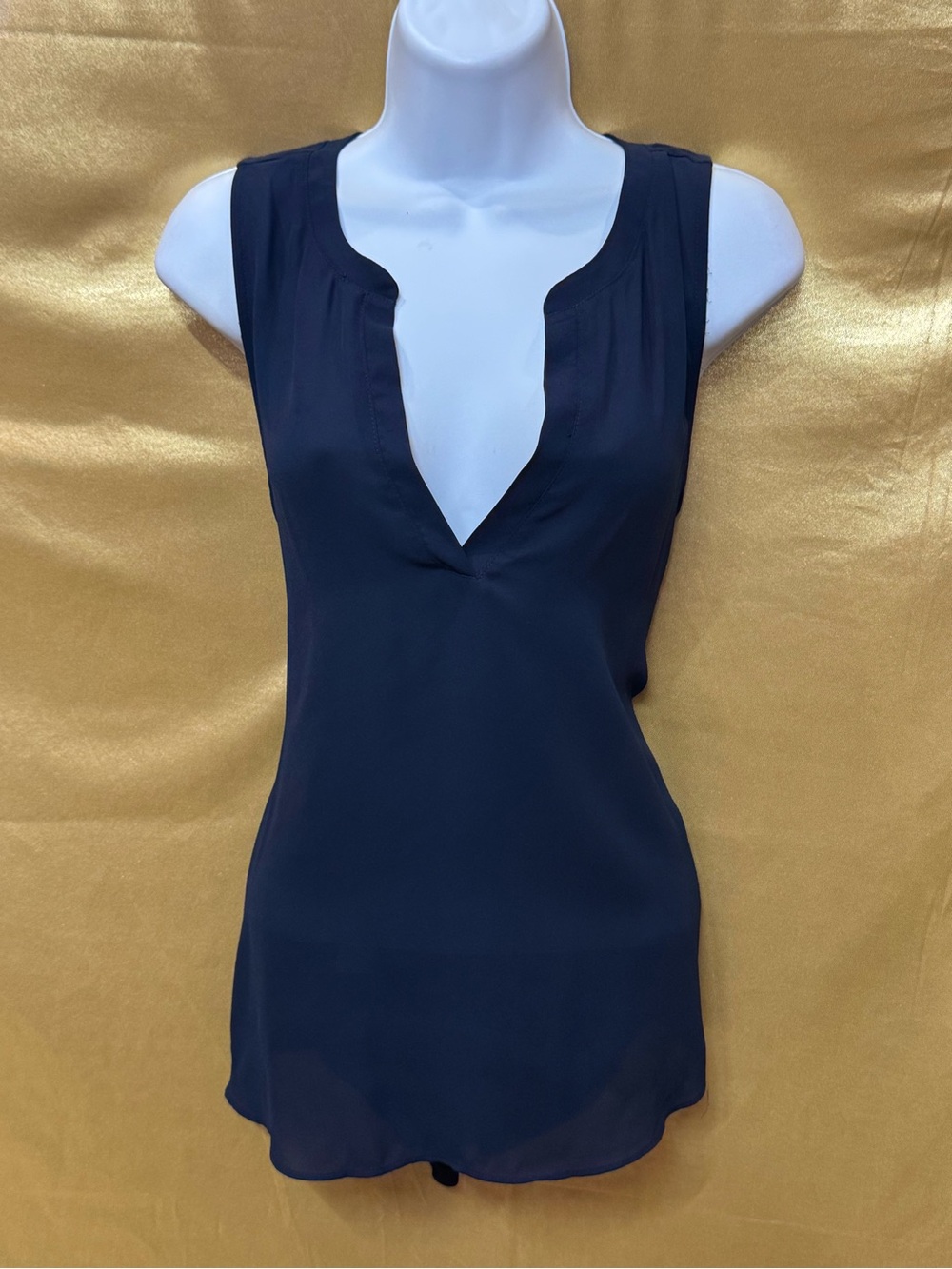 LOFT Dark Blue Notched V-Neck Sleeveless‎ Blouse Top - Size XS